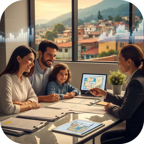 Asesor financiero acompañando a una familia en la revisión de su solicitud